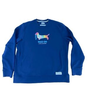Life is Good Sweatshirt Adult XXL Extra Large Navy Blue Crewneck Men Doxie